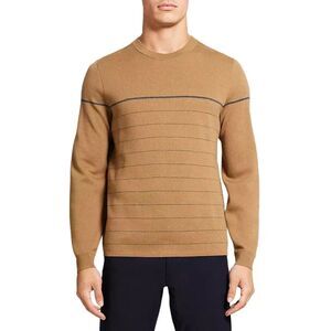 THEORY Mens Sweater XXL Tan Pullover Crew Stripe Merino Wool ARNAUD $285